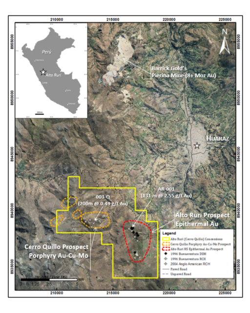 Figure 1: Location map showing the Alto Ruri concessions relative to Barrick Gold’s Pierina gold mine.